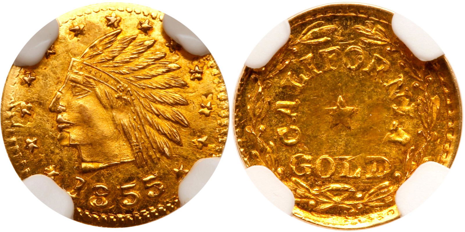 1855-Dated California Gold Token, Indian - Wreath #4a, (1 of 2)