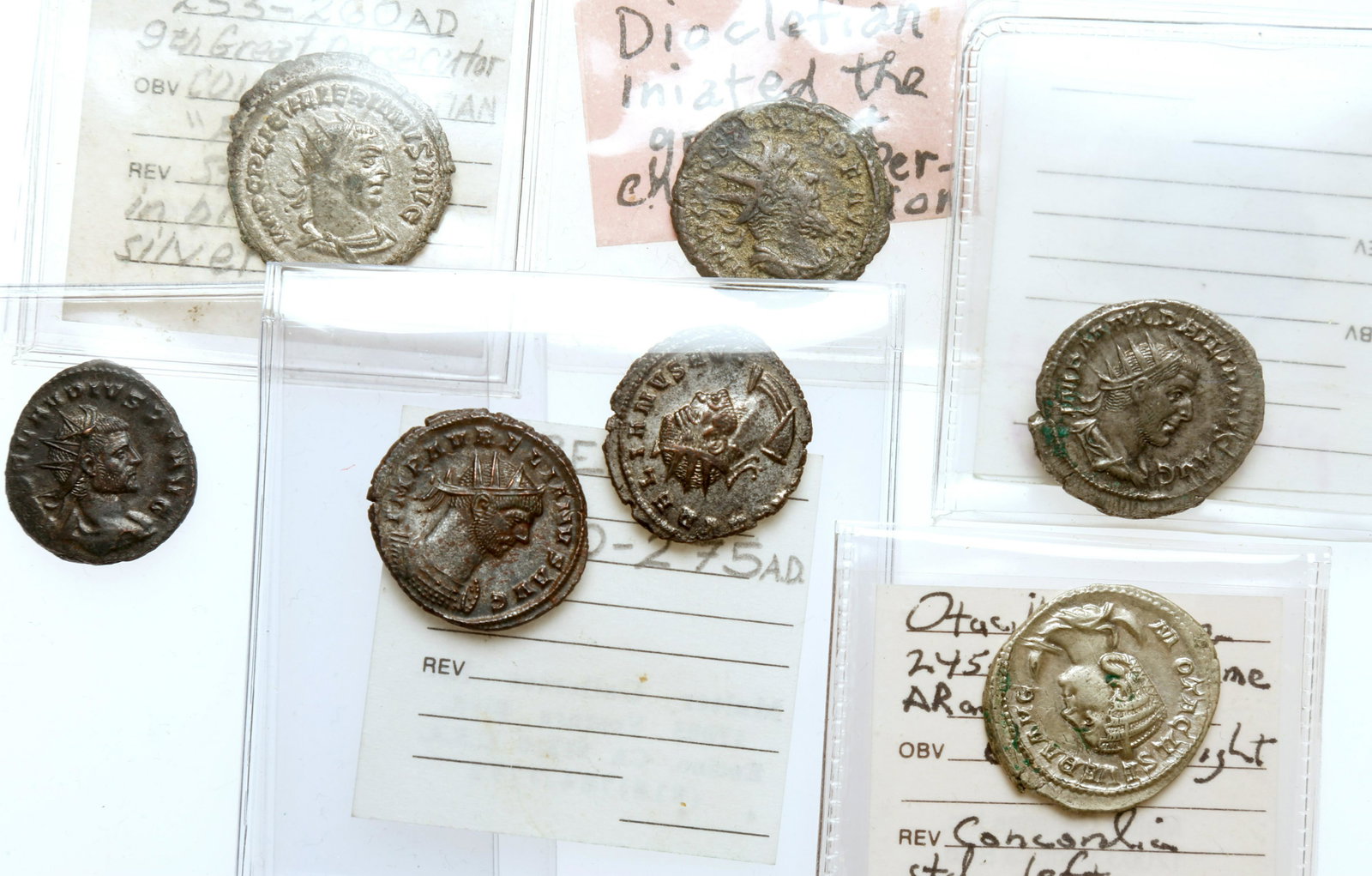 7-piece lot of Late 2nd Century AD Antoninianii: 7-piece lot of Late 2nd Century AD Antoninianii. All different. Coins range from Very Fine to Extremely Fine. Estimated Value $250 - UP The Richard Falls Collection, mostly ex Joel Malter.