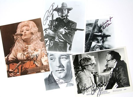 Lucille Ball, Bob Hope, Clint Eastwood, Dolly Part: Lucille Ball, Bob Hope, Clint Eastwood, Dolly Parton, Robert Mitchum, & Jack Elam. Five 8 x 10 in. photographs signed: (1) "Love Lucy" and "Bob Hope" on a publicity shot from t