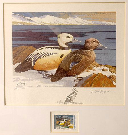 1973, $5, Federal Duck Stamp Print, "Steller's Eid: 1973, $5, Federal Duck Stamp Print, "Steller's Eiders" by Lee LeBlanc (6.5x9"") This First Edition limited edition artist-signed print (No. 112/1,000) was print