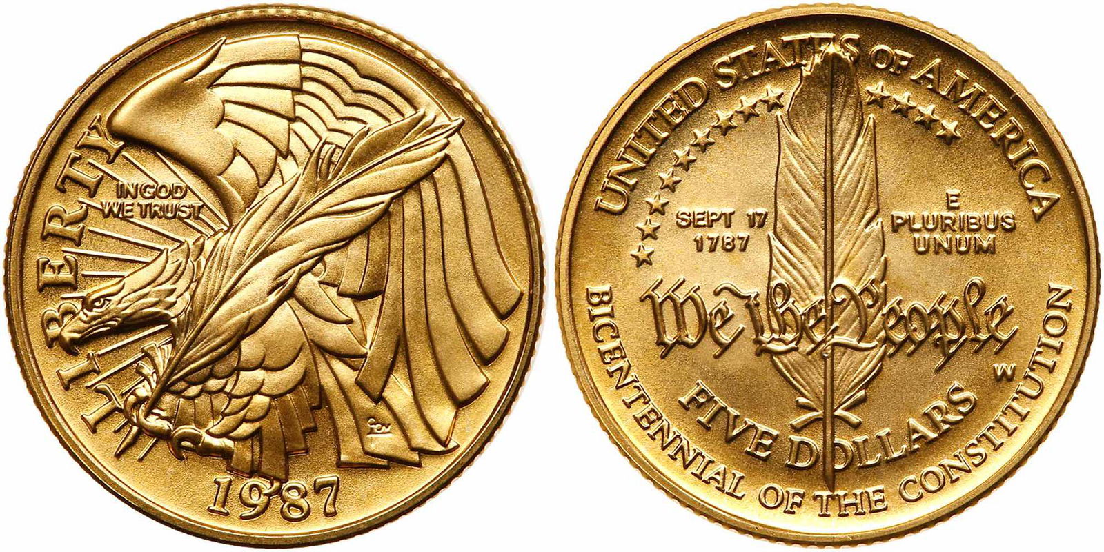 1987-W U.S. Constitution Bicentennial $5 Gold. UNC (1 of 3)