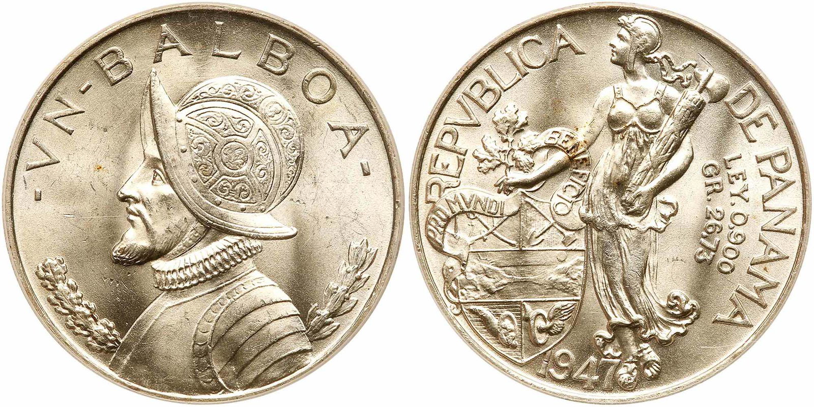 Panama. Balboa, 1947. PCGS MS64: Panama. Balboa, 1947. KM-13. PCGS graded MS-64. Estimated Value $60 - 80
