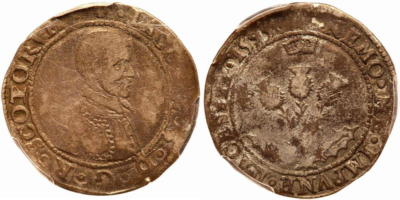 Scotland. 5 Shillings, 1595. PCGS F15: Scotland. 5 Shillings, 1595. S.5494. Edinburgh Mint. Mint mark, Cross. James VI. Clear date, toned. PCGS graded Fine-15. Estimated Value $75 - 100