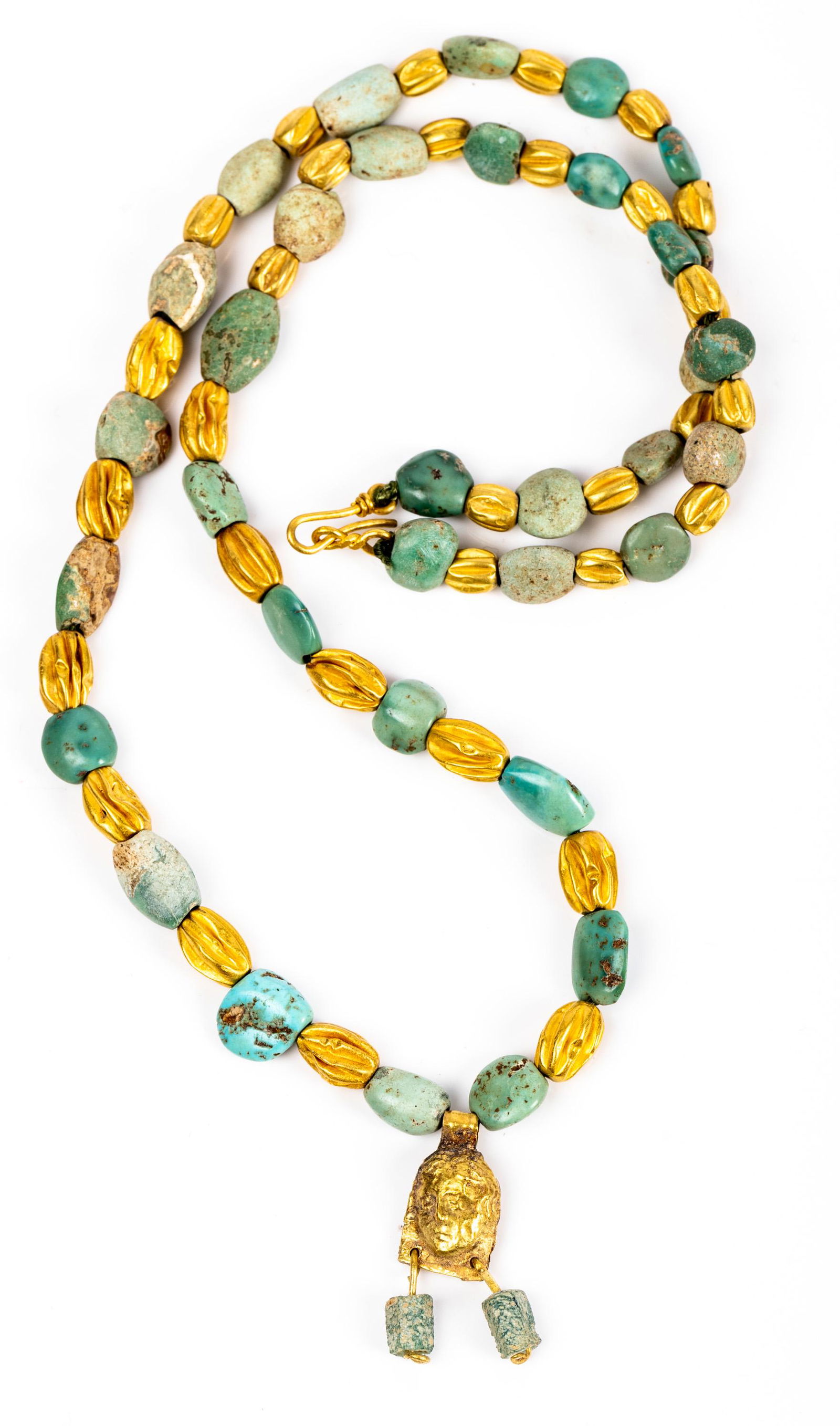 Hellenistic Necklace with Turquoise and 23K Fluted Gold (1 of 1)