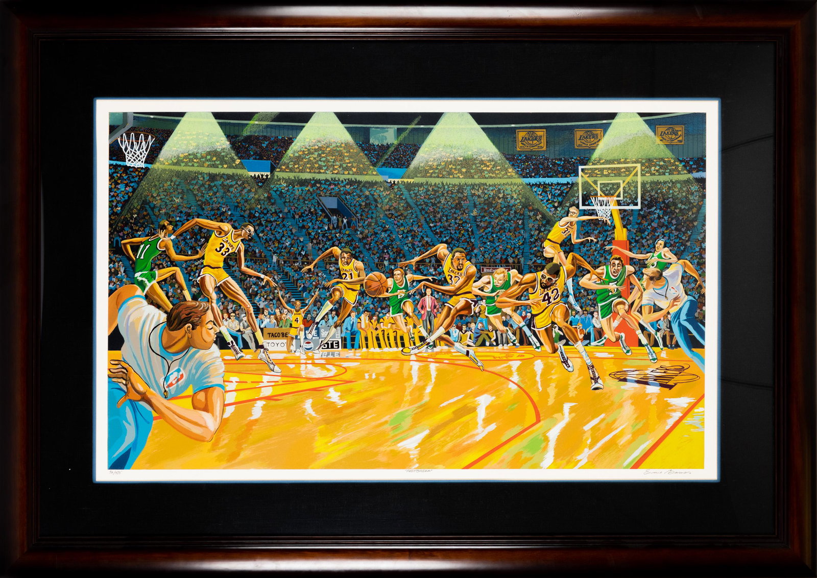Ernie Barnes, "Fastbreak". 1987 World Champions Los: Ernie Barnes, "Fastbreak". 1987 World Champions Los Angeles Lakers; Johnson, Abdul-Jabbar, Worthy, Rambis and Cooper. Scarce Serigraph (1938 â€“2009) A leading 20th Century artist well-known for