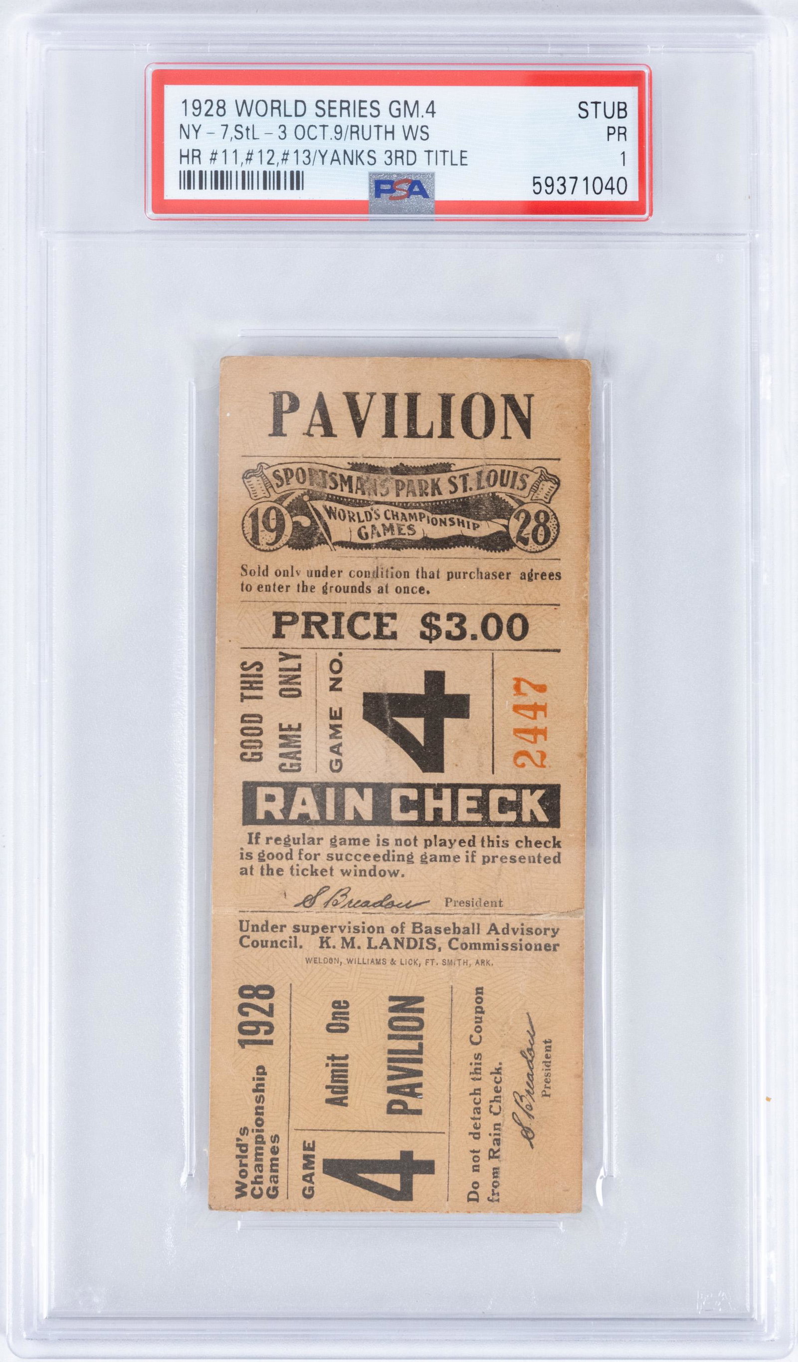 1928 World Series Ticket Stub Game 4. Babe Ruth Hit 3 (1 of 1)