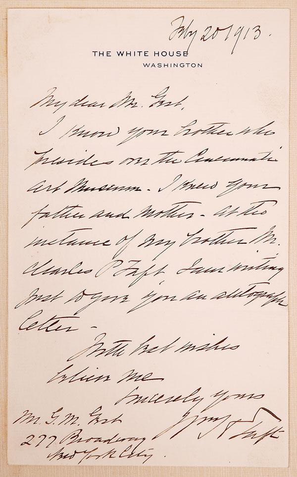 Taft, William Howard: Taft, William Howard (1857-1930) 27th President of the United States (19-9-13); Chief Justice of the U.S. (1921-30). Autograph Letter Signed as President, on "The White Hou