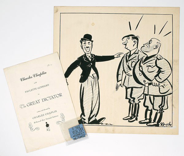 Charlie Chaplin in "The Great Dictator": Charlie Chaplin in "The Great Dictator". Four Items: A 1940 Program and two ticket stubs from the November 15, 1940 showing of the film "The Great Dictator," at the Astor Theatre in Ne