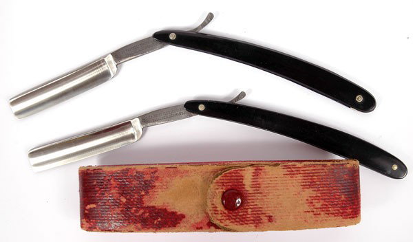 Two Vintage J.A. Henckels Twin Works Straight Razo: Two Vintage J.A. Henckels Twin Works Straight Razors - #402. Made in Solingen, Germany. 6¼ in. closed. Blade width is 5/8 in., edge length is 2¾ in., total blade lenth is 5½ in., 