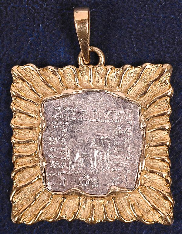 Silver Greek Coin Ancient Silver Greek Coin Of Kin: Silver Greek Coin Ancient Silver Greek Coin Of King Apollodotus I. Minted in 180-165 BCE. Mounted on an individually designed 14K gold setting, and placed in a portfolio with a certificate of Authenti