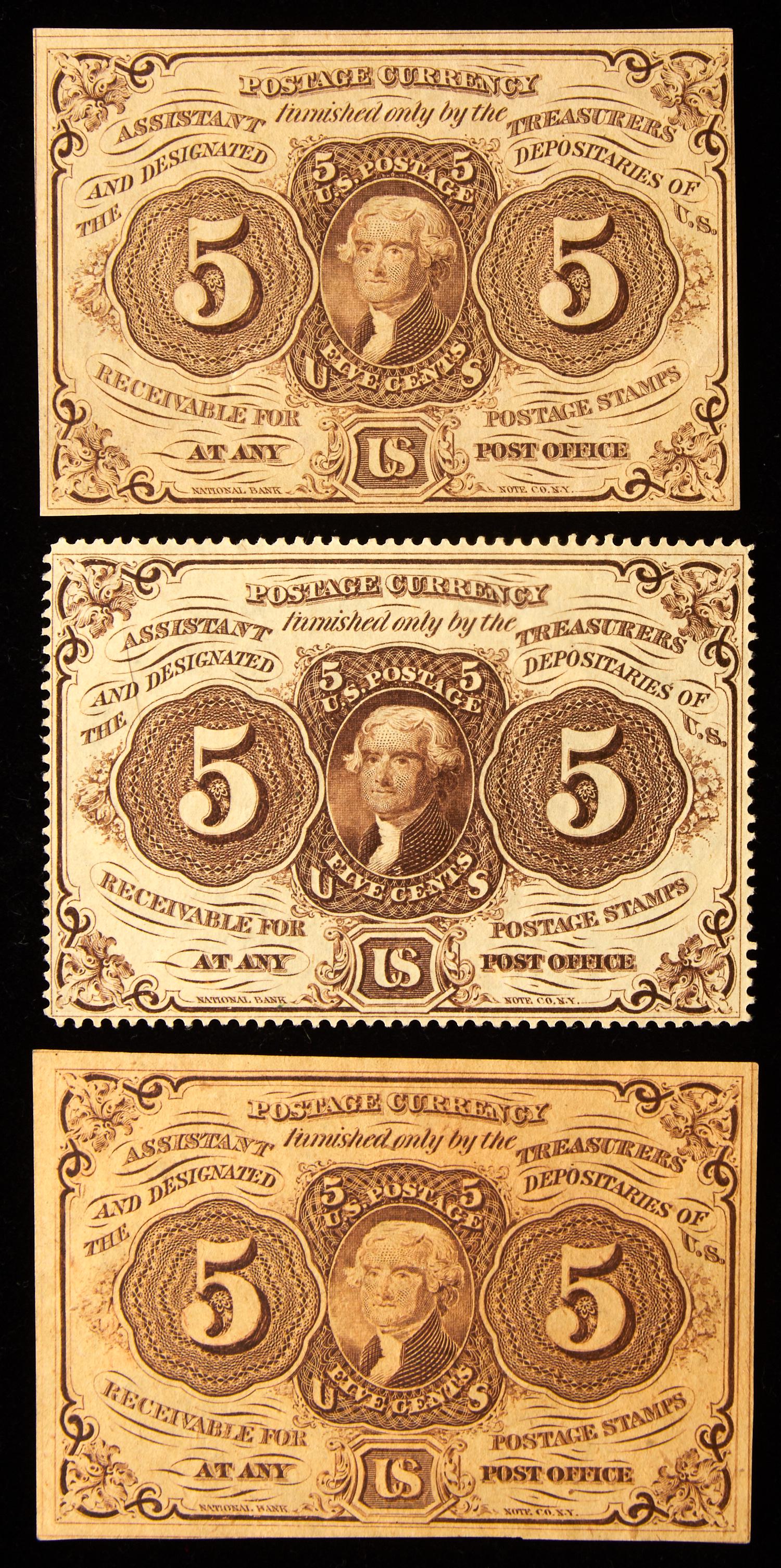 Fractional First Issue Trio of Five Cents Notes. (1 of 2)
