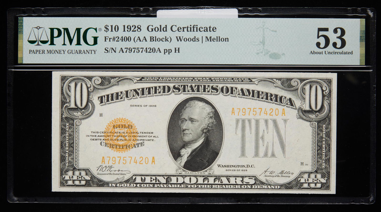 1928 $10 Gold Certificate. Fr. 2400. PMG About (1 of 2)