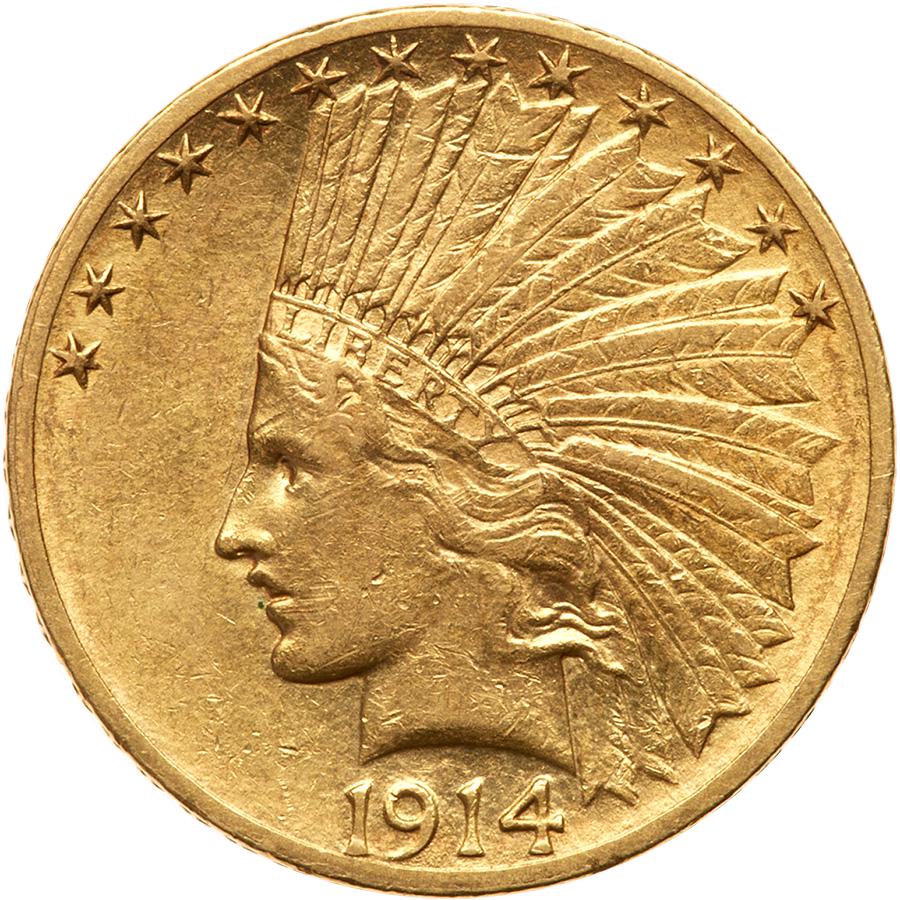 1914 Indian Head. AU53: 1914 Indian Head. AU-53. Lightly toned. Estimated Value $750 - 800