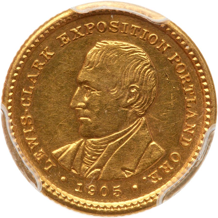 1905 Lewis and Clark Gold Dollar: 1905 Lewis and Clark Dollar. Lightly toned and attractive. Only 10,041 minted. PCGS Genuine, cleaning - UNC Details (PCGS # 7448) Estimated Value $500 - UP
