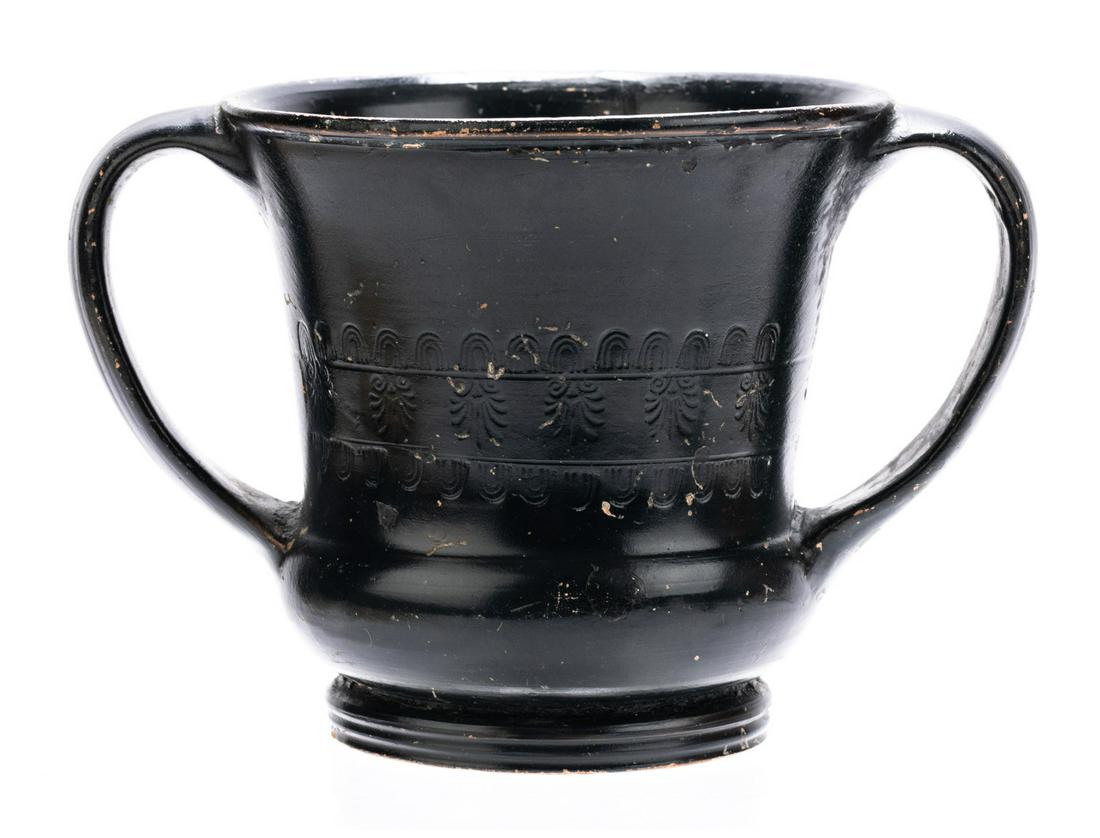 Kantheros Black Ware Pottery; Two-Handled Drinking Mug (1 of 1)