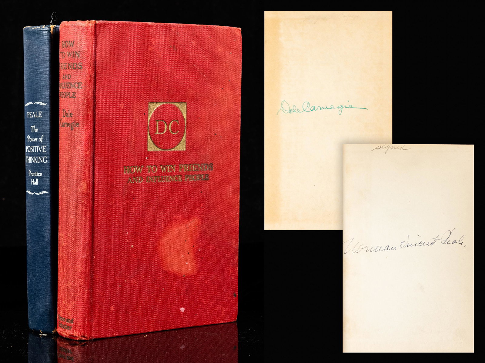 Peale, Norman Vincent and Dale Carnegie. "Positive Thinking" & "How To Win Friends": Peale, Norman Vincent and Dale Carnegie. "Positive Thinking" & "How To Win Friends". Two signed editions: 5th Printing of "The Power of Positive Thinking" boldly signed by author 33rd Printing of "How