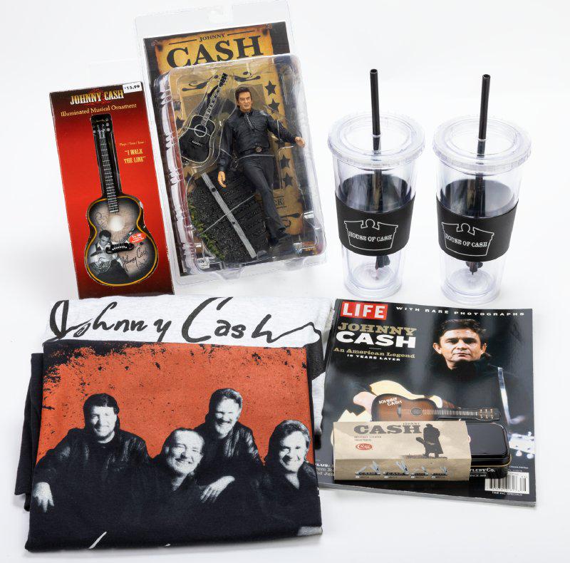 Johnny Cash Vintage Concert Swag and Anniversary Memorial Pieces. T-Shirts, Drink Cups, Collectible: Johnny Cash Vintage Concert Swag and Anniversary Memorial Pieces. T-Shirts, Drink Cups, Collectible Figure and More. Collection of vintage Johnny Cash concert swag. Included are six t-shirts, none app