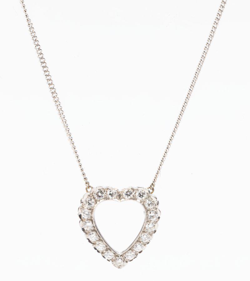 Classic Lady's 14K White Gold Diamond Heart Necklace .75 Carats Total (1 of 1)