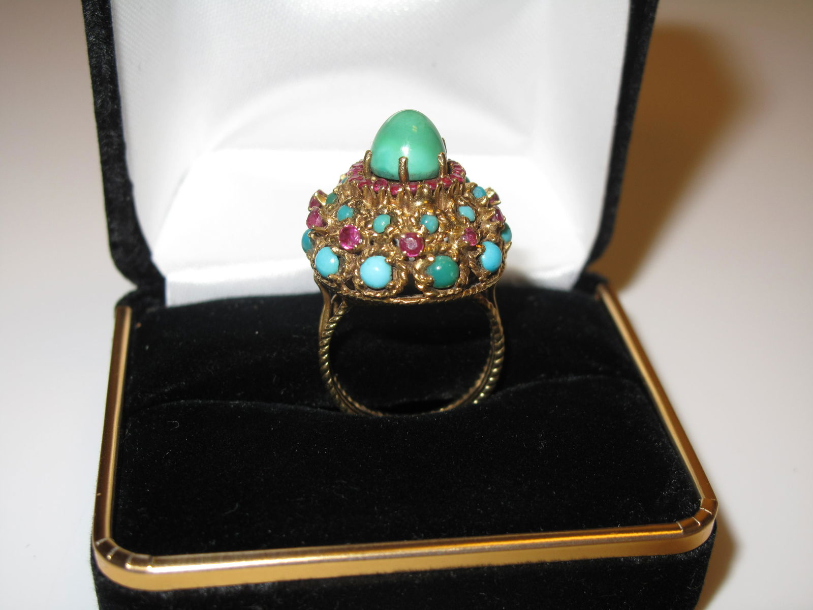 Lady's 14k Yellow Gold Ring with Persian Turquoise and Rubies in a Wonderfully Exotic Domed Ring (1 of 1)