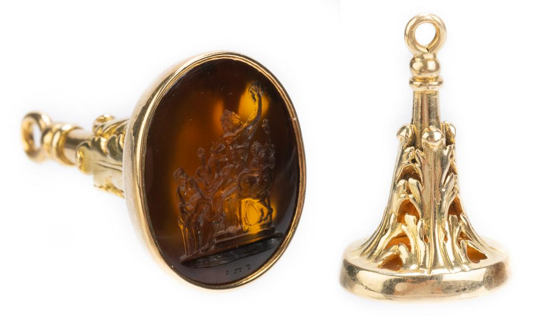 Flawless 14K Yellow Gold Stamp Seal Pendant with a Carnelian Intaglio of Superior Quality of the (1 of 1)