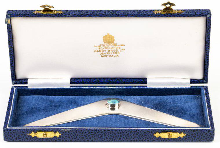 Sterling Silver and Australian Opal Boomerang Shaped Letter Opener from