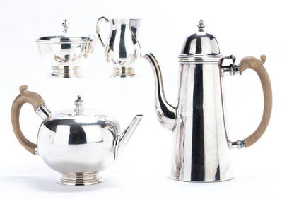 Stylish, Vintage 4 Piece Sterling Silver Tea Set by James Robinson Inc. of New York, Made in England (1 of 1)