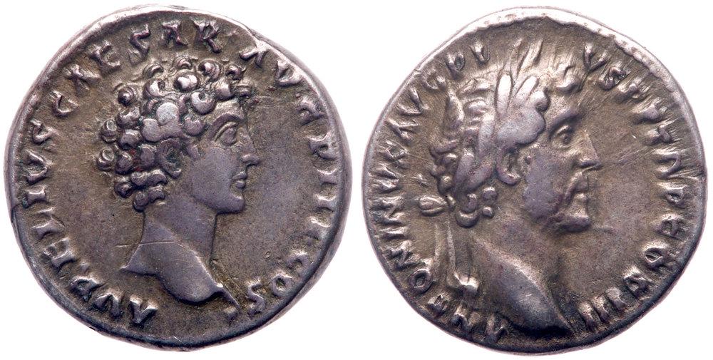 Antoninus Pius,with Marcus Aurelius as Caesar, AD 138-161. Silver Denarius (17mm 3.75g). VF (1 of 1)