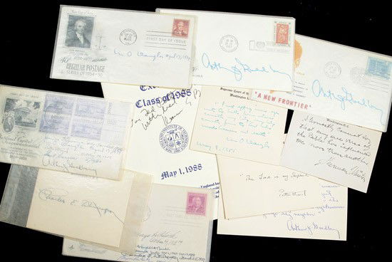 Supreme Court Justices - Collection of 21 Signatur: Supreme Court Justices - Collection of 21 Signatures. This lot contains 13 items with a total of 21 signatures. Items are: A 1921 Typed Letter Signed by William H. Taft as Chief Justice, to the Americ