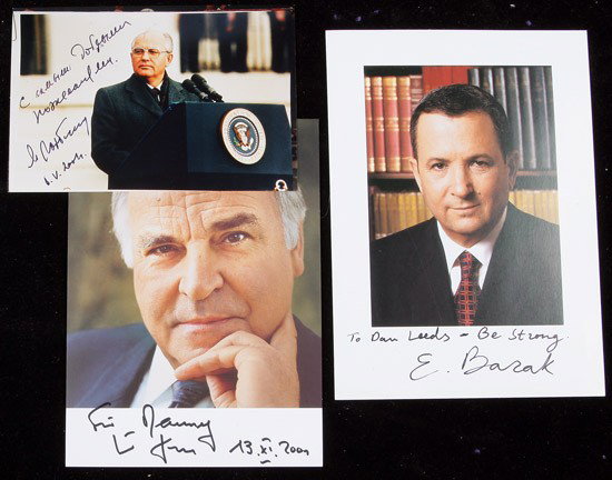 Barak, Gorbachev, & Kohl: Barak, Gorbachev, & Kohl. Three Color Photographs Signed by Ehud Barak as Israeli prime minister, 7¾ x 5½ in., former Soviet president Mikhail Gorbachev, 4 x 6 in., and former German cha