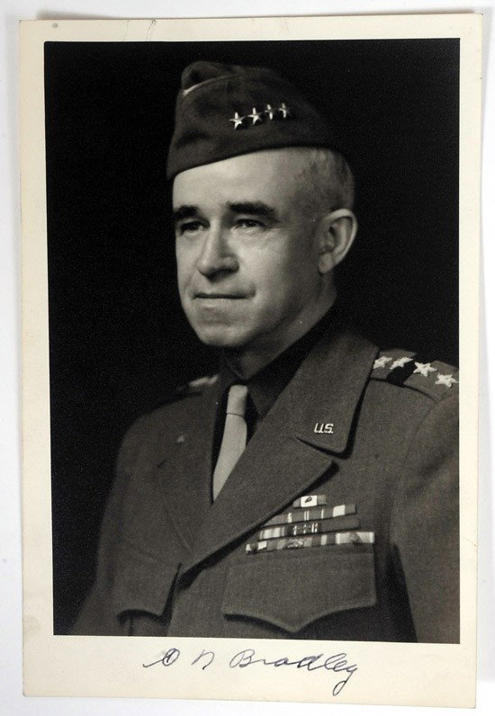 Bradley, Omar N: Bradley, Omar N (1893-1981) Five-star general; one of the primary U.S. field commanders during World War II. Photograph Signed ("O N Bradley"), 7" x 4¾", dated &