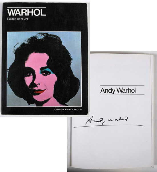 Warhol, Andy: Warhol, Andy. Soft-cover Book Signed boldly with a black marker on the half title page, 11 x 8½ in. Andy Warhol , New York: Abbeville Press, 1983, 128 pages, was written by Carter Ratcliff as p