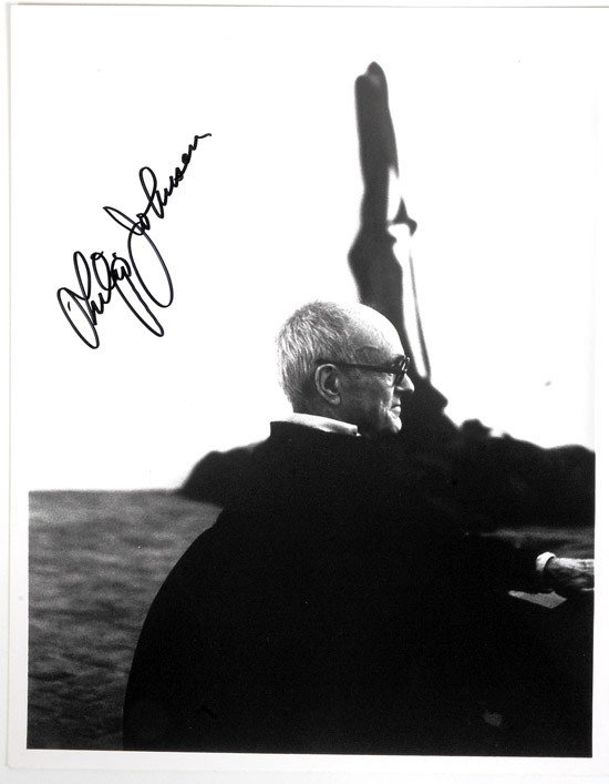 Johnson, Philip: Johnson, Philip (1906 -) One of most renowned architects of the 20th century. Glossy Photograph Signed in black felt-tip pen at upper left against the white background, no place, no date, 10 x