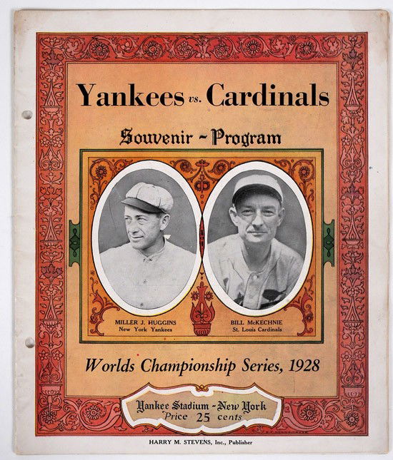 New York Yankees and St. Louis Cardinals 1928 Worl: New York Yankees and St. Louis Cardinals 1928 World Series Program. The program and scorecard show pictures of players and managers of both teams. The Yankees swept the Cardinals in four games, as the