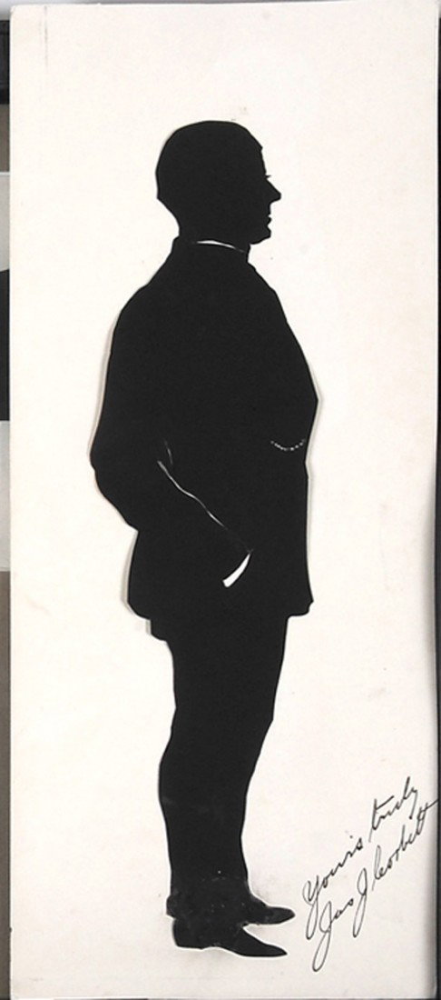 Corbett, James J. & Gene Tunney: Corbett, James J. & Gene Tunney. Full-length silhouette signed, "Gene Tunney," 10¾ in. on 11½ x 5½ backing. Tunney was heavyweight champion 1926-28. Part of his last name 