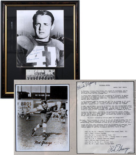 Grange, Harold "Red" & Glenn Davis: Grange, Harold "Red" & Glenn Davis (1) Typed Football Record of Red Grange, from 1918 to 1937, signed "from 'Red' Grange," no place, no date. Inscribed at top left to D