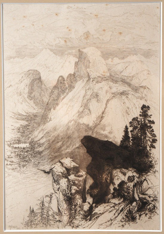 Moran, Thomas. The Half Dome View From Moran Point: Moran, Thomas. The Half Dome View From Moran Point. Original etching, signed in the plate at lower left, "Moran, 1887." 11¾ x 8 1/8 inches, on wove paper, Catalogue reference: Klackner 