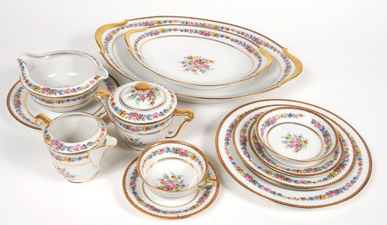 Magnificent Set of Limoges China, Raynaud & Co., L: Magnificent Set of Limoges China, Raynaud & Co., Limoges, France. Having ornate gilt-decorated floral pattern. Consists of: 11 dinner plates12 salad plates12 bread and butter plates12 cups and 12 sauc