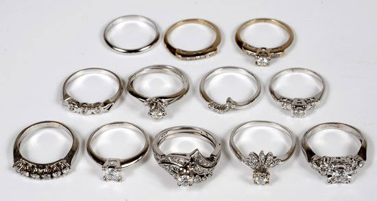 Collection of 7 Diamond, 14K White Gold Wedding Ri: Collection of 7 Diamond, 14K White Gold Wedding Ring Sets. All featuring round full & single cut diamonds, weighing a total of approximately 1.70 carats, gross weight 32.0 grams. Estimated Value $
