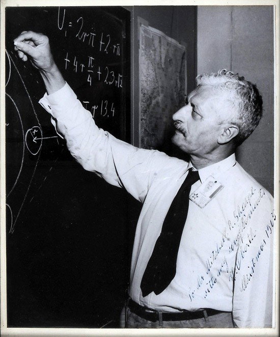 Rockets, 1965, Hermann Oberth Photo: Rockets, 1965, Hermann Oberth Photo (7.5x8.75", framed to 9x10") This black and white photo shows him writing a calculation on a chalkboard. He has inscribed the photo: "To Mr. Mit