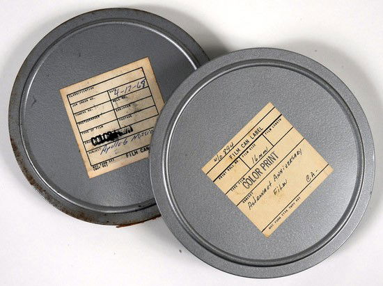Apollo 6, 1968, NASA 16mm Color Film: Apollo 6, 1968, NASA 16mm Color Film. A full reel of 16mm. color film in a NASA metal film can with the label reading: "4-17-68 / Apollo 6 Mission". This mission was the Apollo program's s