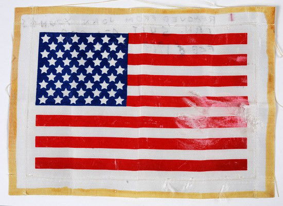 Apollo 16, 1972, Beta Cloth US Flag: Apollo 16, 1972, Beta Cloth US Flag (7.5x5.5") This flag is marked on the reverse: "Removed from John Young's "TRN" (Training) suit A7L-008, Feb 6, 1969". The c