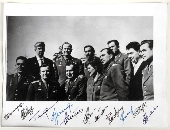 Soviet Program, Autographed Group Photo: Soviet Program, Autographed Group Photo (9x6") This black and white photo is autographed by Gagarin (Vostok-1), Titov (Vostok-2), Nikolayev (Vostok-3), Popovich 