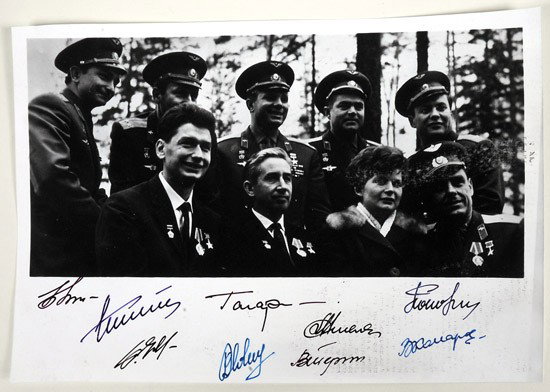 Soviet Program, Autographed Group Photo: Soviet Program, Autographed Group Photo (9x6") This black and white photo is autographed by Gagarin (Vostok-1), Titov (Vostok-2), Nikolayev (Vostok-3), Popovich 