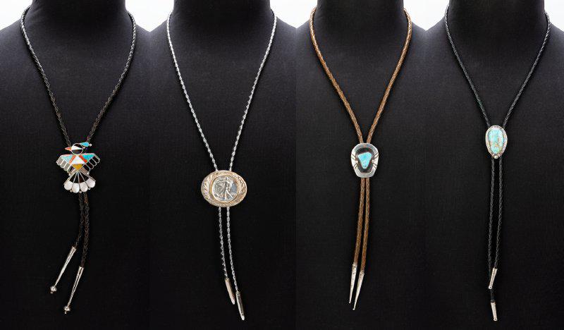 Collection of Four (4) Bolos, One Zuni Eagle with Inlays, Two of Large Turquoise Cabochons and One (1 of 1)