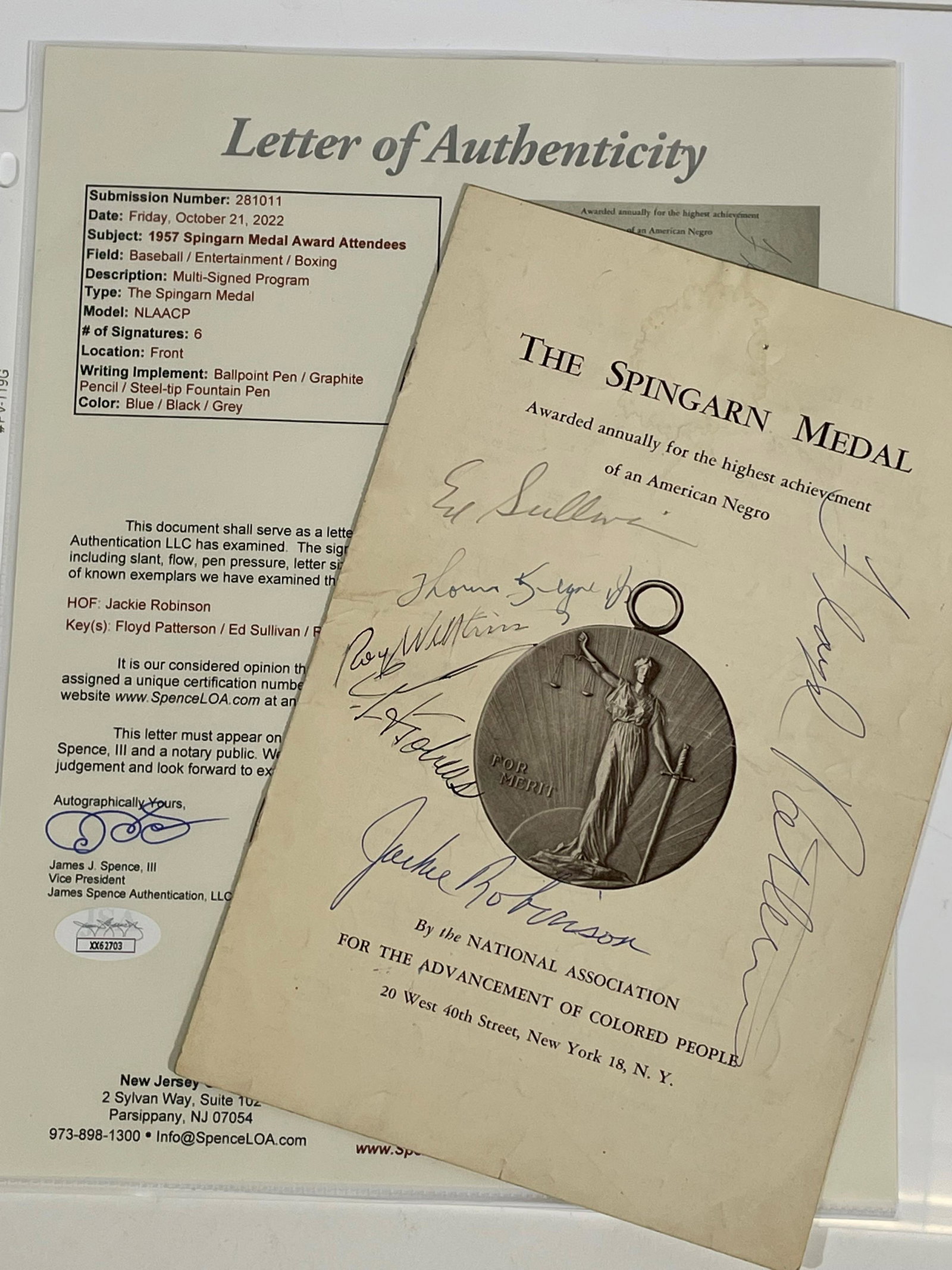 Jackie Roosevelt Robinson: Program From 1956 Signed by Robinson who was Awarded the Highest (1 of 1)