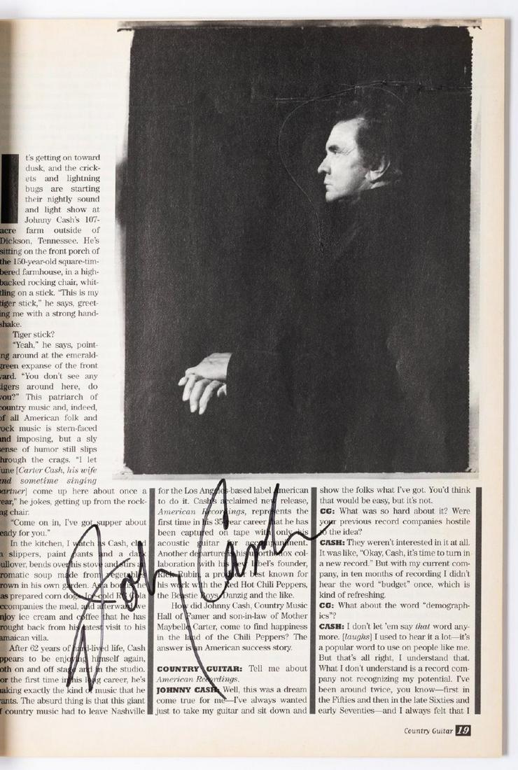 Johnny Cash Signed Issue of "Country Guitar" by Chet Flippo, October 1994 + Signed CD by June Carter (1 of 1)