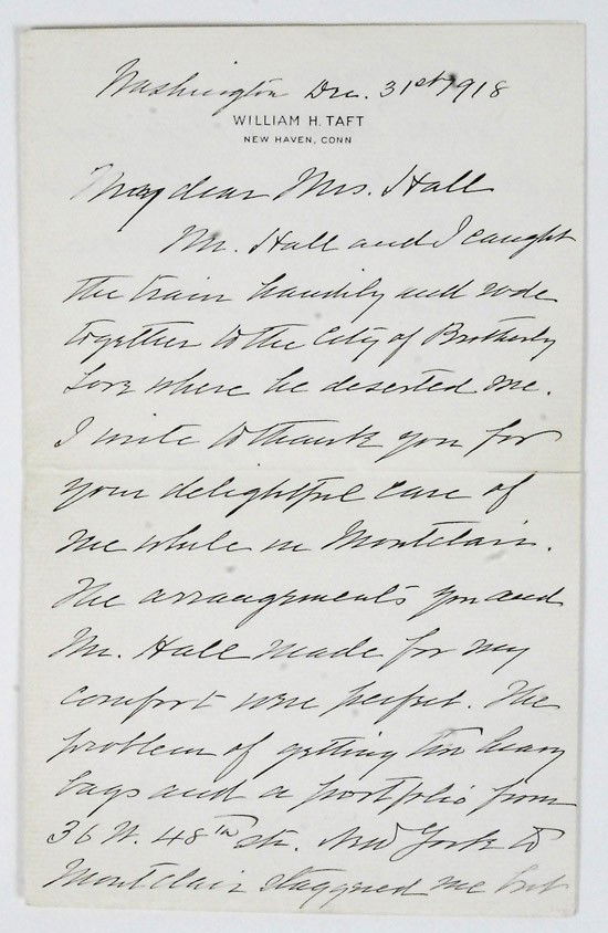 Taft, William H: Taft, William H (1857-1930) 27th President of the United States (1909-13); Chief Justice of the U.S. Supreme Court (1921-30). Scarce Autograph Letter Signed ("Wm H. Taf