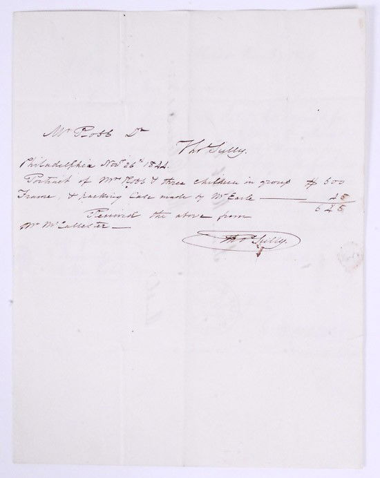 Sully, Thomas: Sully, Thomas (1783 - 1872) American portrait painter; a student of Gilbert Stuart and Benjamin West. Autograph Document Signed (twice), one page, 9¾ x 7½ inches, Philade