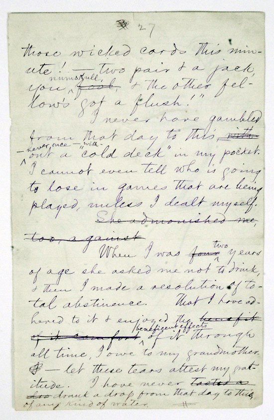 Clemens, Samuel: Clemens, Samuel (1835-1910) American author and humorist; his nom de plume was Mark Twain. Autograph Manuscript, one page, 7¾ x 5 inches, n.d. (1870). With an original pen and i