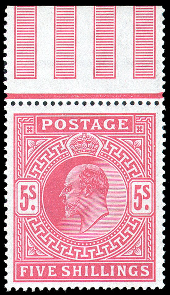 Great Britain, 1902, King Edward VII, 5s bright ca:  Great Britain, 1902, King Edward VII, 5s bright carmine, De La